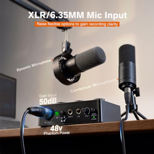 FIFINE Mezclador de audio para PC para grabar música, interfaz USB para streaming y podcasting con XLR, monitor, alimentación fantasma de 48 V, perilla de ganancia, para instrumentos de guitarra/creación de contenidos de vídeo/amplificador vocal 1
