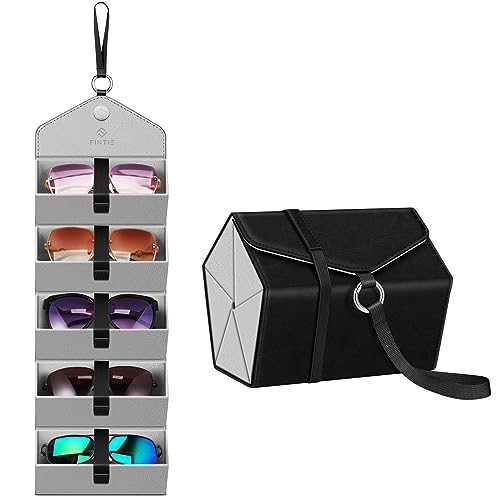 Fintie Sunglasses Organizer Travel Case, 5 Slot Foldable Eyeglasses Holder Box Eyewear Storage, Vintage Black