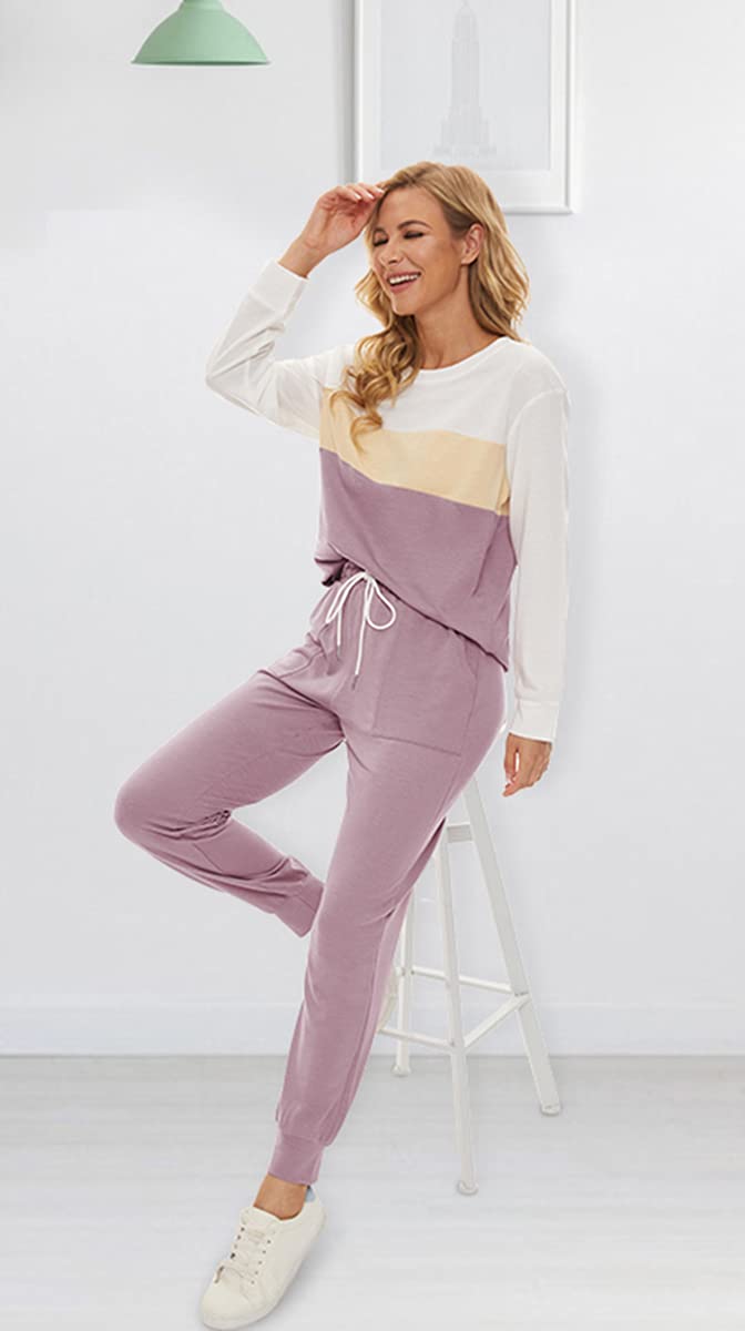 Fengbay Two Piece Outfits for women,Long Sleeve Crewneck Pullover Tops And Pants Sweatsuits Lounge Set with Pockets