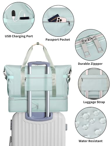 Travel Duffel Bag for Women,66L Expandable Weekender Bag with Shoes Compartment,Large Overnight Bag with Waterproof Pocket,USB Charging Port,Carry On Tote Bag for Gym,Airline-Approved,Outdoor,Hospital