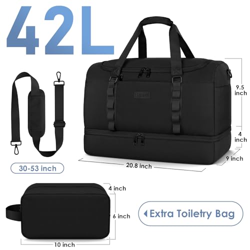 ETRONIK Bolsa de viaje para hombres y mujeres, bolsa de lona y bolsa de gimnasio con compartimento para zapatos, bolsa de fin de semana con bolsa de aseo, bolsas de transporte para avión para viajes, gimnasio, yoga, negro