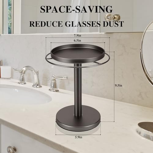 Kondyfayo Organizador de gafas de sol giratorio de 360°, soporte de acero inoxidable, organizador de gafas con bandeja para escritorio, aparador, mesa, mesita de noche y decoración del hogar (negro titanio)