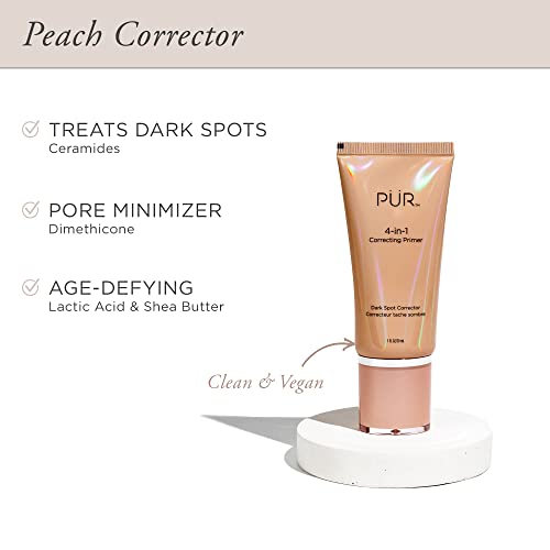 PÜR Beauty Prebase correctora 4 en 1, reductor de poros, prebase de maquillaje, reductor de enrojecimiento, sin crueldad, fórmula ligera, apto para veganos - Corrector de manchas oscuras