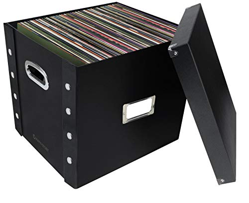 Snap-N-Store Caja de almacenamiento de discos de vinilo - 12" - Paquete de 2 - Caja con capacidad para 75 álbumes de vinilo - Negro