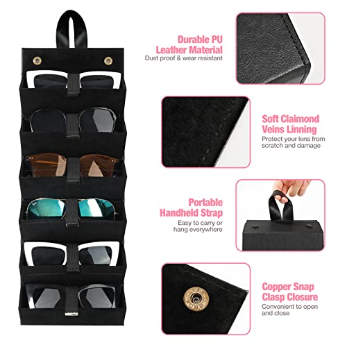 MoKo Organizador de Gafas de Sol con 6 Ranuras, Estuche Plegable para Almacenamiento de Gafas de Viaje, Caja expositora para Gafas, Negro