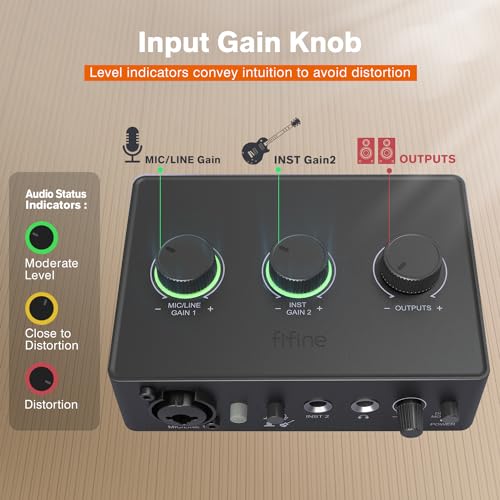 FIFINE PC Audio Mixer for Recording Music, USB Interface for Streaming and Podcasting with XLR, Monitor, 48V Phantom Power, Gain Knob, for Instrument Guitar/Video Content Creation/Vocal-Ampli 1