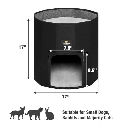 Veehoo Camas para gatos para gatos de interior – Cama grande escondida para gatos con cojín extraíble y almohadilla para rascar, moderna y plegable condominio para gatos cerrada, cuevas para gatos pequeños y múltiples, color negro