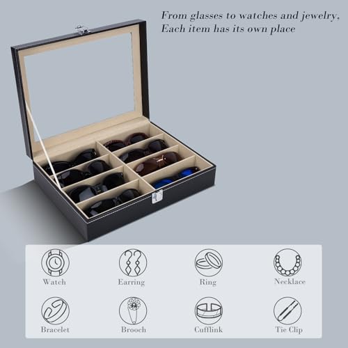 AUTOARK Organizador de 8 piezas de cuero para almacenamiento de anteojos y gafas de sol, color negro, AW-022