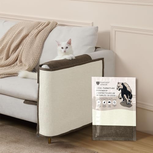 Panther Armor Protectores de Sofá Alfombrillas Rascadoras para Gatos [Brazo Izquierdo en Marrón] - Protector de Muebles de Sisal Natural contra Rasguños de Gatos - Protectores Anti Arañazos