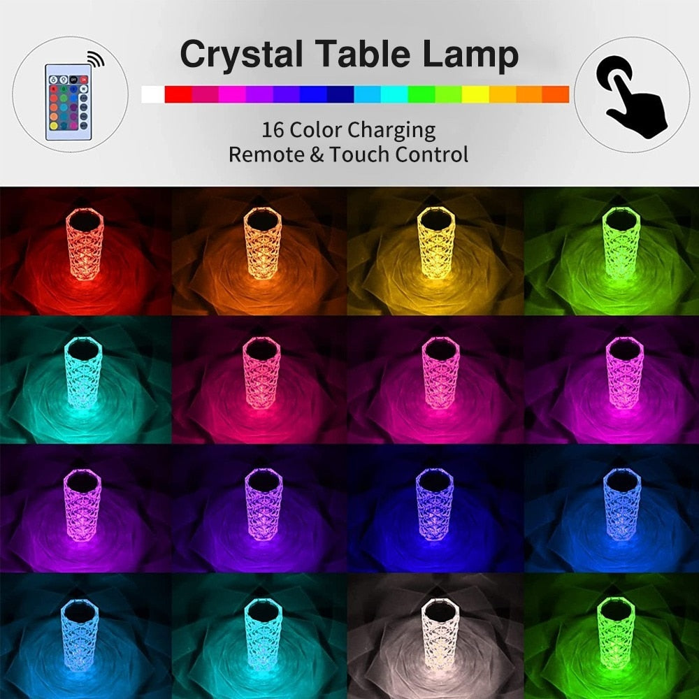 LED Crystal Table Lamp Rose Light Projector