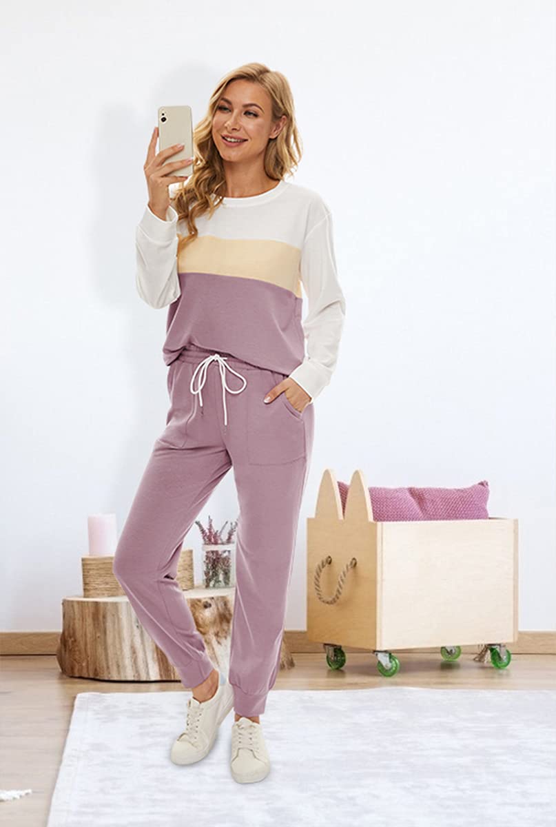 Fengbay Two Piece Outfits for women,Long Sleeve Crewneck Pullover Tops And Pants Sweatsuits Lounge Set with Pockets