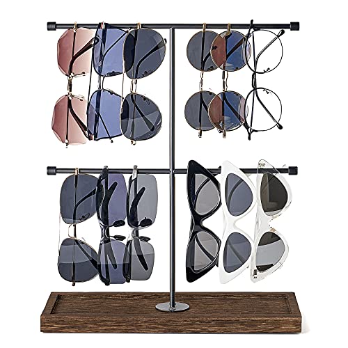 Mkono Sunglasses Organizer Rustic Glasses Storage Display Holder 2 Tier Sunglass Stand Eyeglasses Rack for Multiple Glasses Retail Eyewear Eyeglasses Hanging Organizer for Desk Dresser Tabletop