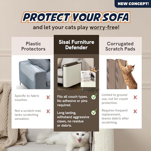 Panther Armor Protectores de Sofá Alfombrillas Rascadoras para Gatos [Brazo Izquierdo en Marrón] - Protector de Muebles de Sisal Natural contra Rasguños de Gatos - Protectores Anti Arañazos