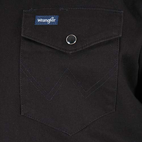 Wrangler Camisa auténtica de manga larga con acabado firme y corte vaquero para hombre, color negro, grande