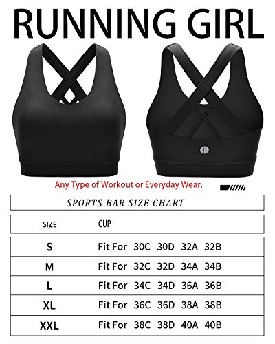 RUNNING GIRL Sports Bra for Women, Criss-Cross Back Padded Strappy Sports Bras Medium Support Yoga Bra with Removable Cups (2353D-Black,M)