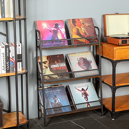 3-Tier Vinyl Record Storage Holder Large Capacity LP Records Rack Store About 150 Albums Solid Metal Frame Stable Quick Assembly, Suitable for LP Records,CD,DVD,Book,Magazine (Patent Pending)