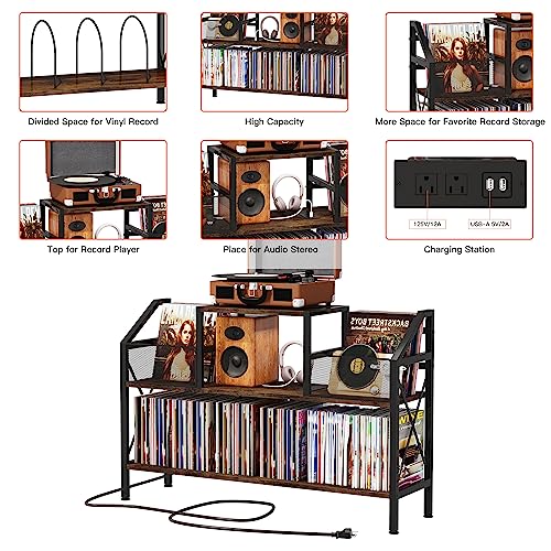 Homeiju Record Player Stand Holds up to 500 Albums,Turntable Stand with Vinyl Record Player Storage Cabinet,Large Reord Player Table Vinyl Album Storage（Patent Pending）