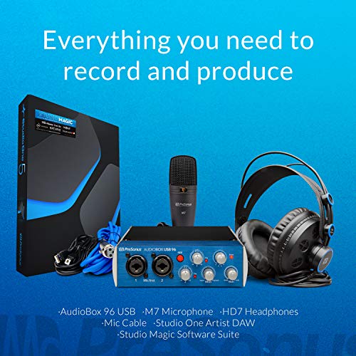 PreSonus AudioBox 96 Paquete de grabación de estudio del 25 aniversario con software de producción musical Studio One Artist DAW