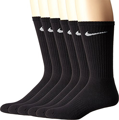 Nike Calcetines unisex Performance Cushion Crew con banda (6 pares), negro/blanco, grande