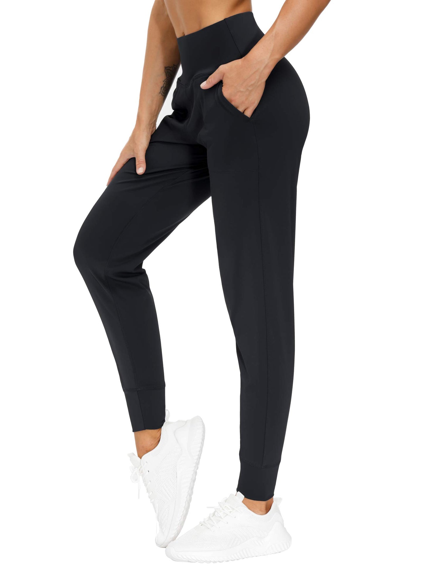 THE GYM PEOPLE Pantalones deportivos para mujer con bolsillos, leggings deportivos, pantalones cónicos para entrenamiento, yoga, correr, entrenamiento (mediano, negro)
