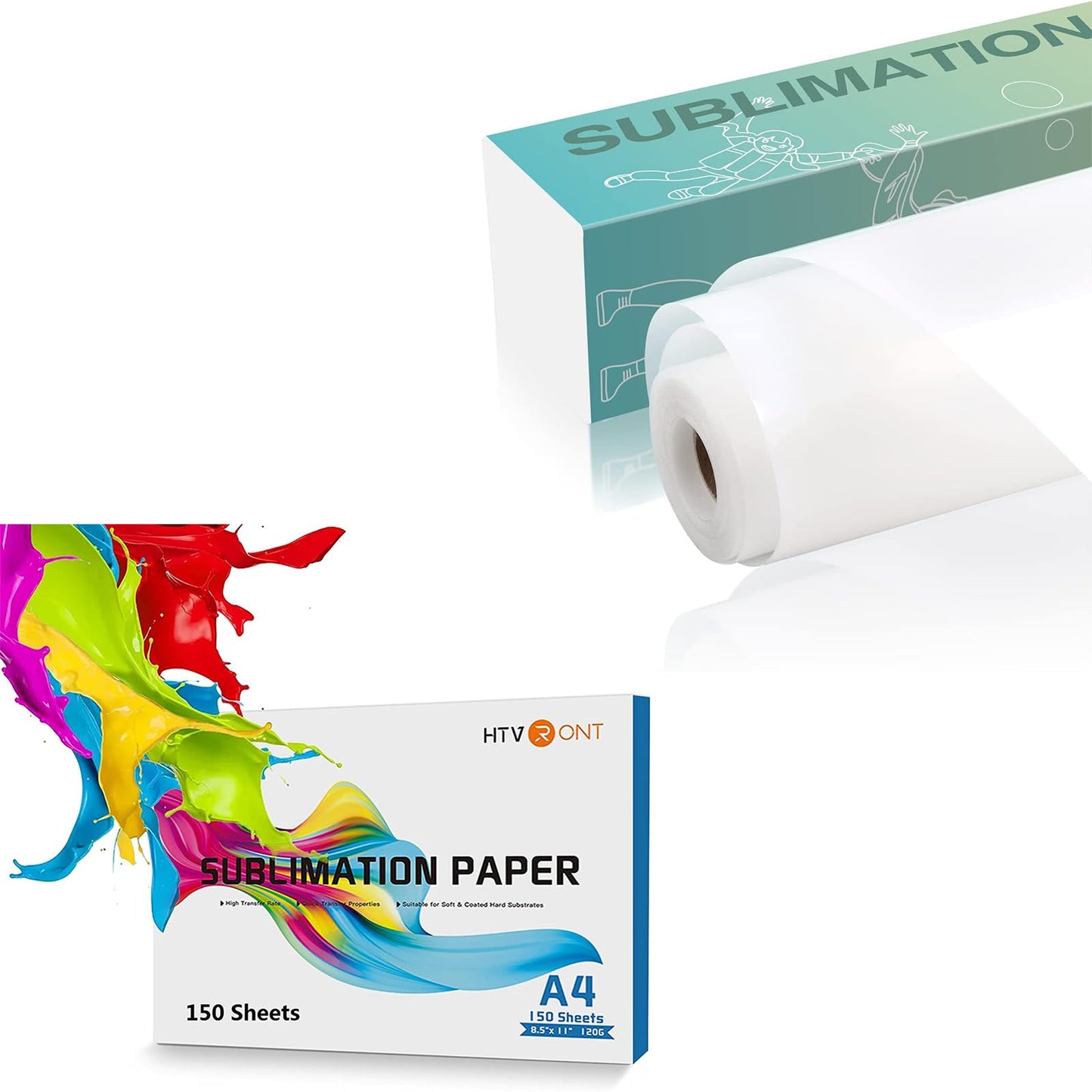 HTVRONT Sublimation Paper 8.5 x 11 inches - 150 Sheets +12" X 20FT Clear HTV Vinyl for Sublimation