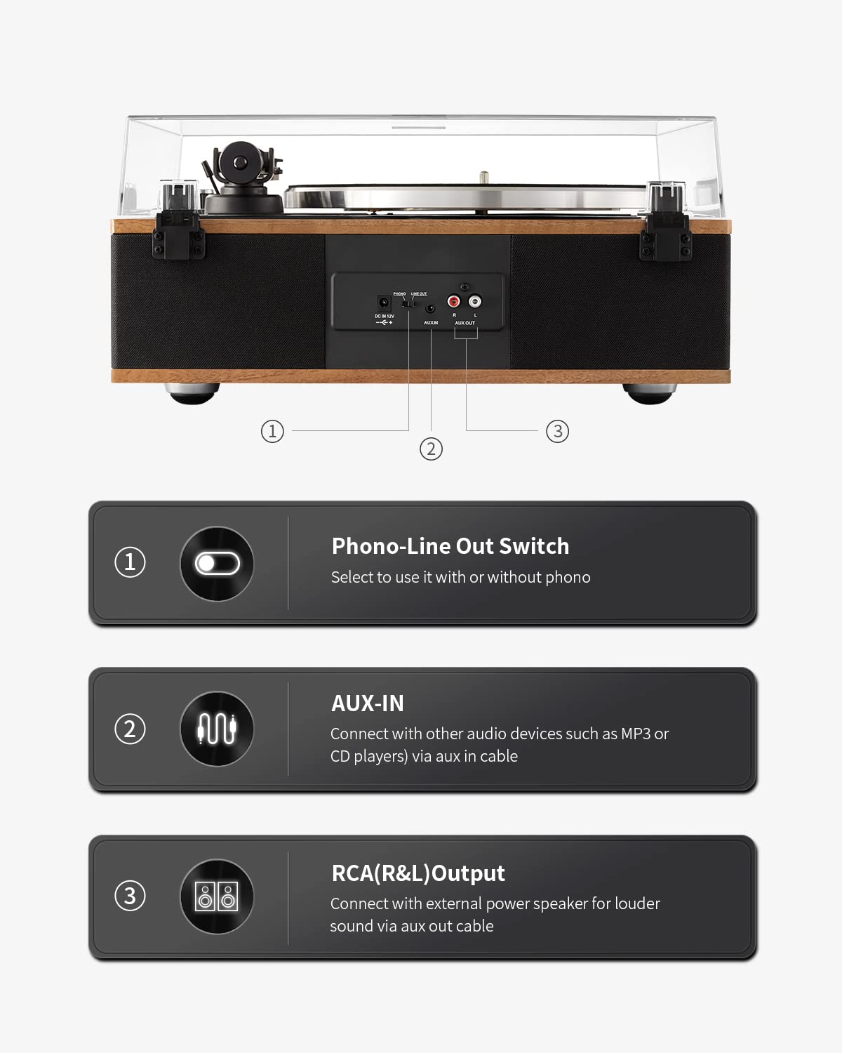 ANGELS HORN Reproductor de discos de vinilo, tocadiscos Bluetooth con altavoces integrados, preamplificador de fono, tocadiscos de alta fidelidad para discos de vinilo con cartucho magnético AT-3600L, transmisión por correa de 2 velocidades