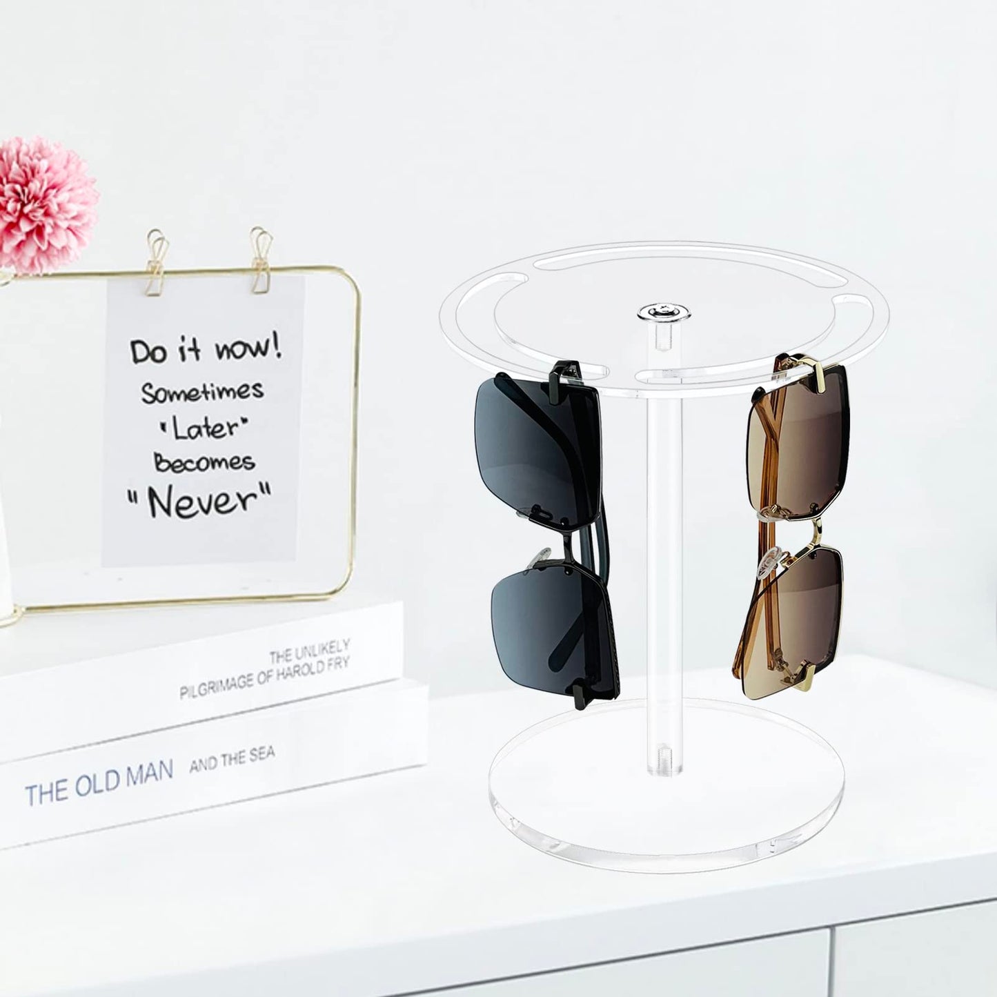 Bigfety Acrylic Sunglasses Holder Stand with 360 Rotating, Eyeglasses Display Rack Clear Eyewear Tabletop Organizer