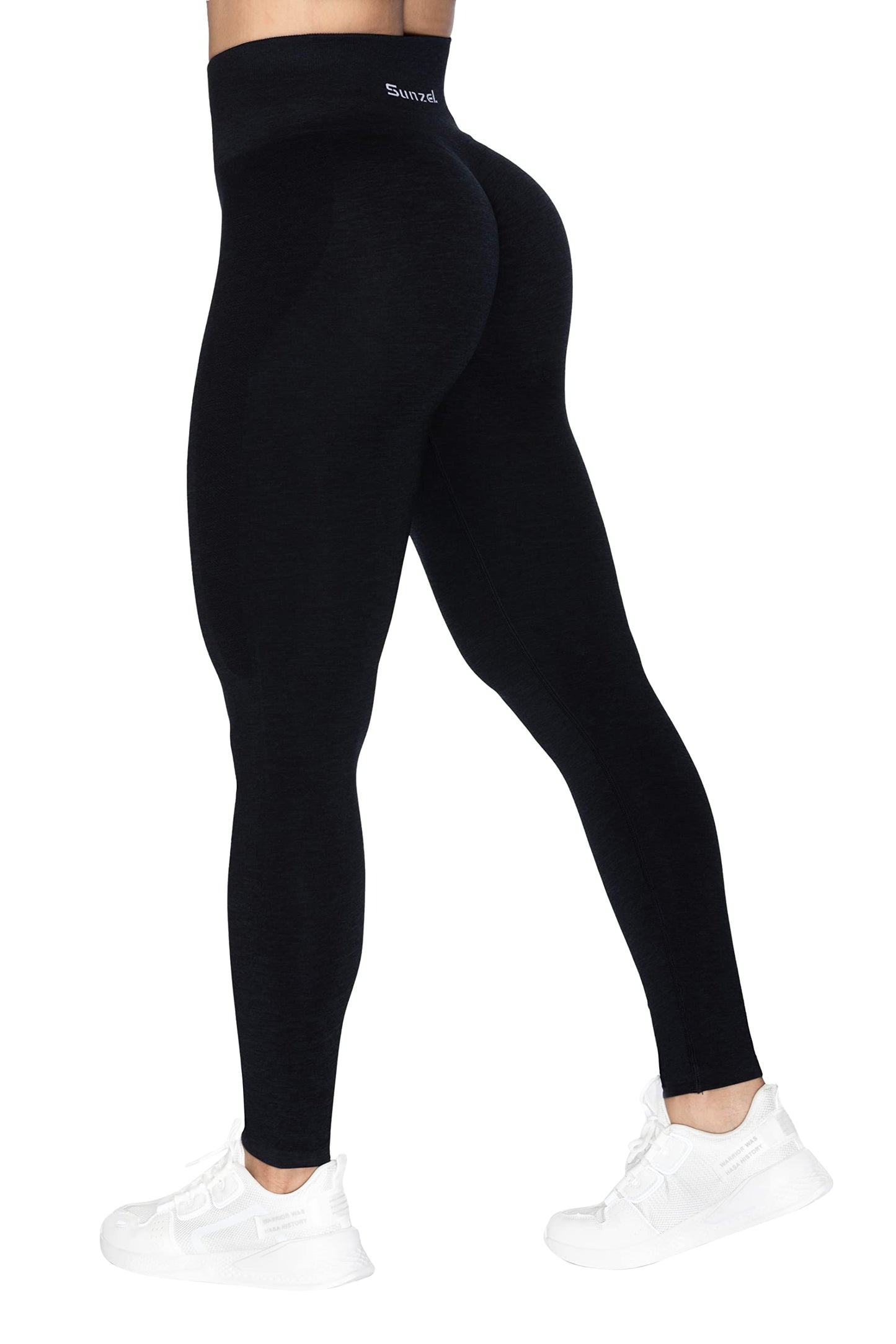 Sunzel Leggings de levantamiento de glúteos para mujer de talle alto, sin costuras, mallas de gimnasio, pantalones de yoga con control de barriga, color negro