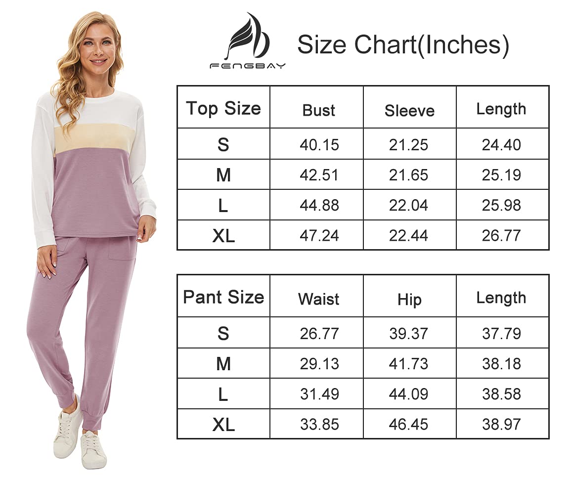 Fengbay Two Piece Outfits for women,Long Sleeve Crewneck Pullover Tops And Pants Sweatsuits Lounge Set with Pockets