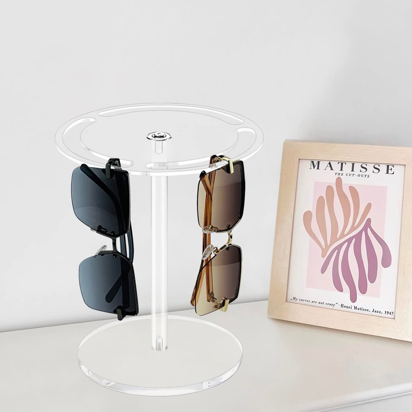 Bigfety Soporte acrílico para gafas de sol con rotación de 360 ​​grados, estante de exhibición para gafas, organizador de mesa transparente