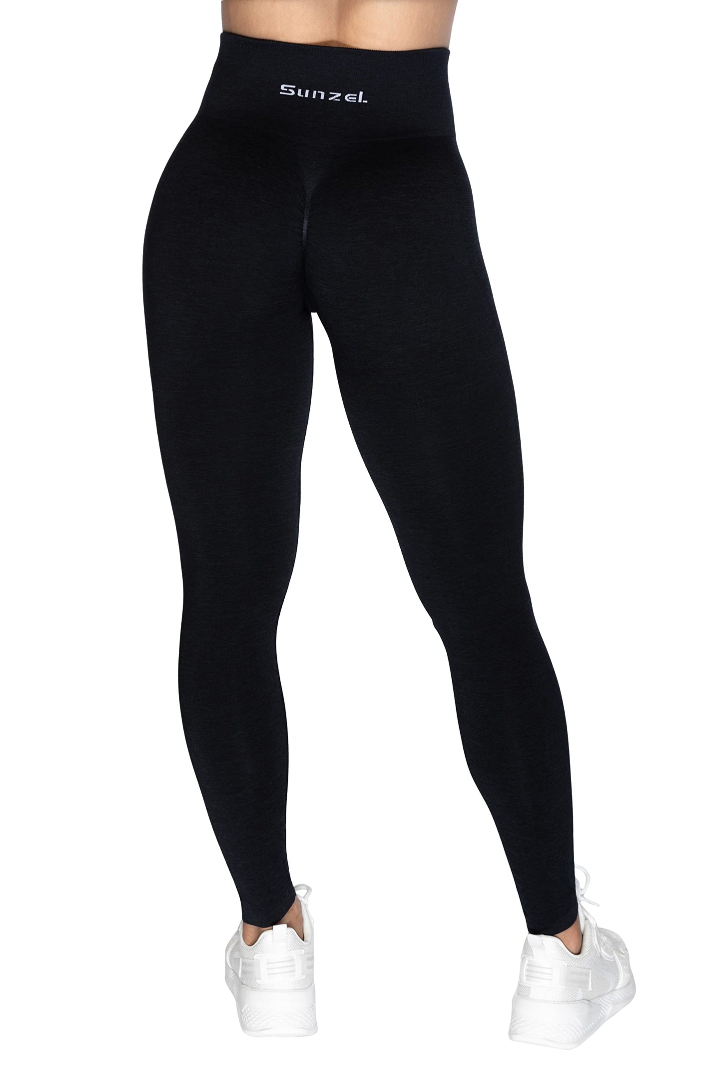 Sunzel Leggings de levantamiento de glúteos para mujer de talle alto, sin costuras, mallas de gimnasio, pantalones de yoga con control de barriga, color negro