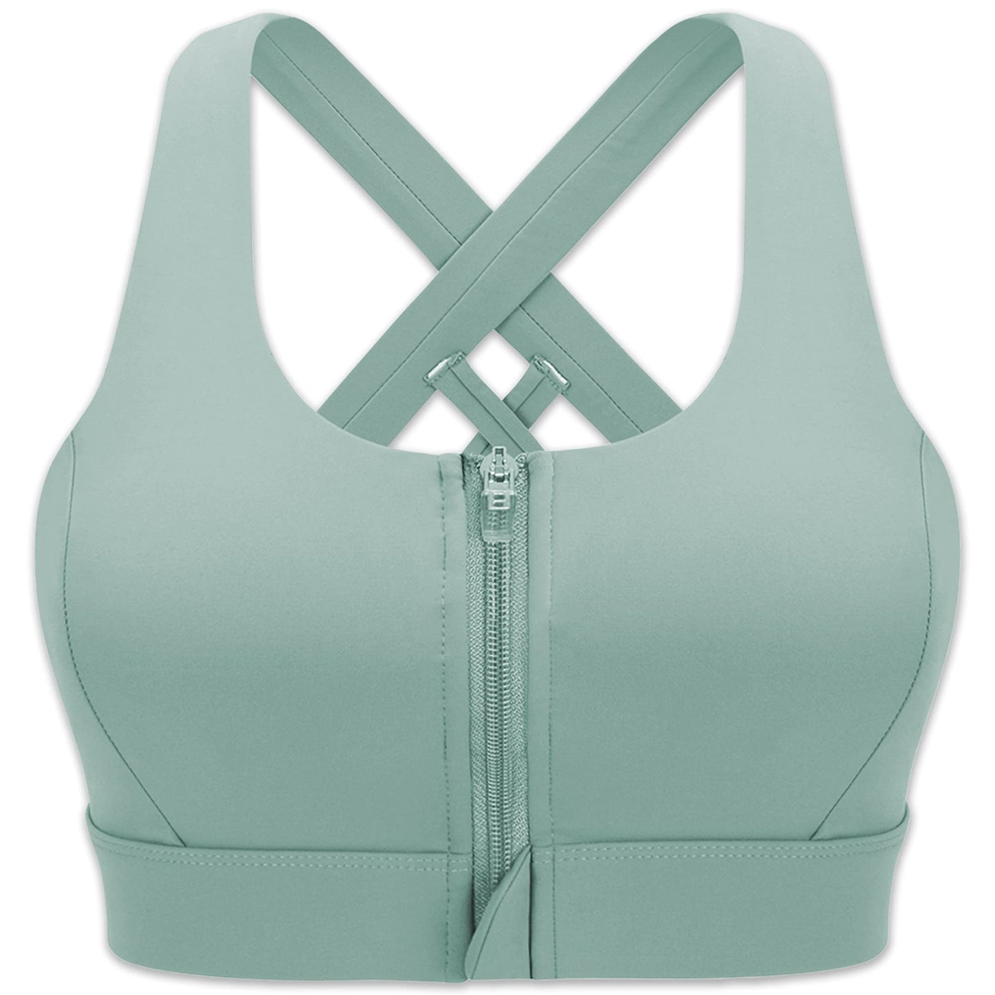 Cordaw Zipper in Front Sports Bra High Impact Strappy Back Support Workout Top, Green XL