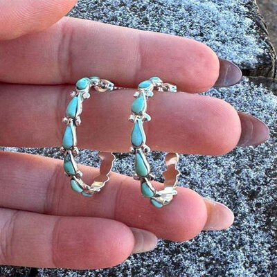 Artificial Turquoise Silver-Plated Hoop Earrings