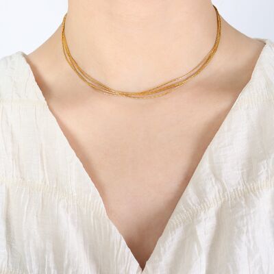 Collar De Cadena De Clavícula Multicapa Chapado En Oro De 18 Quilates