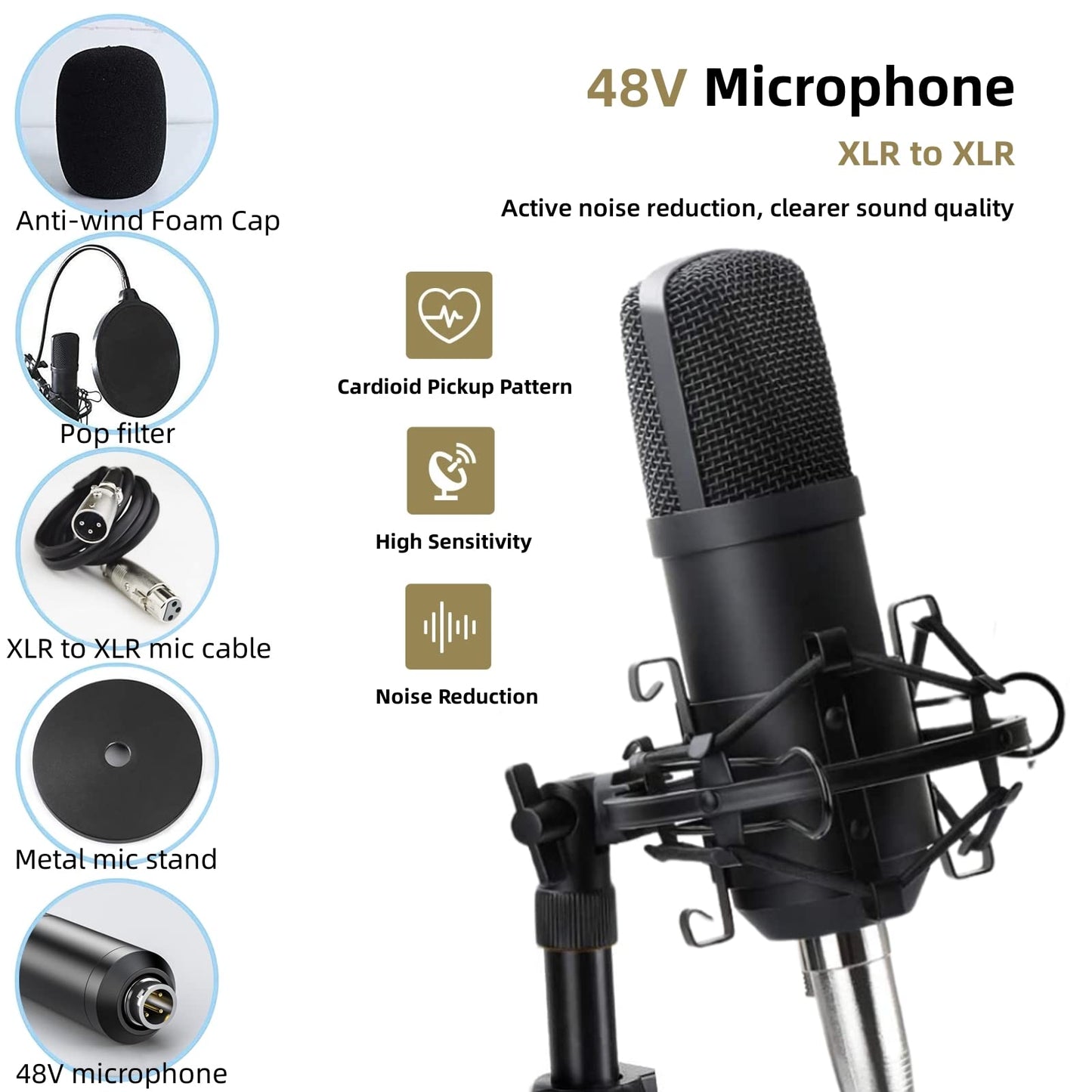 Sktome M300-ZM01 Paquete de micrófono XLR, 48 V, soporte ajustable, reducción de ruido DSP dual, 4 cambiadores de voz, iluminación RGB, garantía de 12 meses