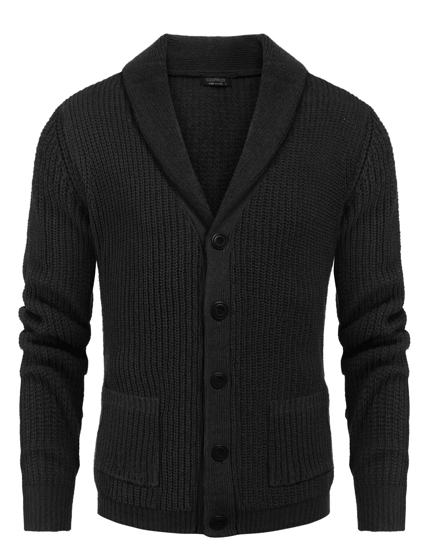 COOFANDY Men's Shawl Collar Cardigans Classic Fit Ribbed Knit Button Front Sweater with Pockets