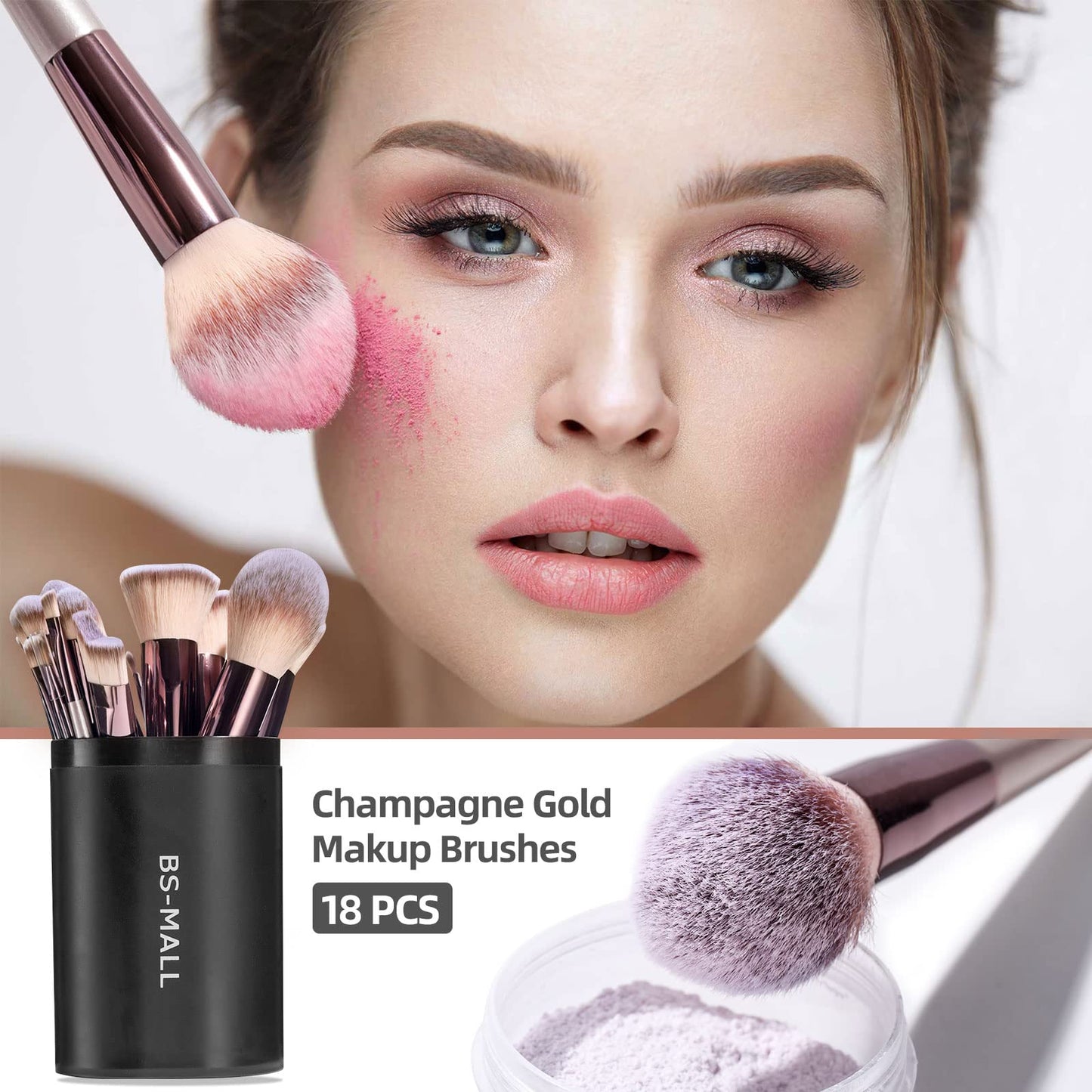 BS-MALL Makeup LED Case Makeup Brush Holder With LED Mirror Makeup Tool Organizer Bag with 18 Pcs Makeup Brushes
