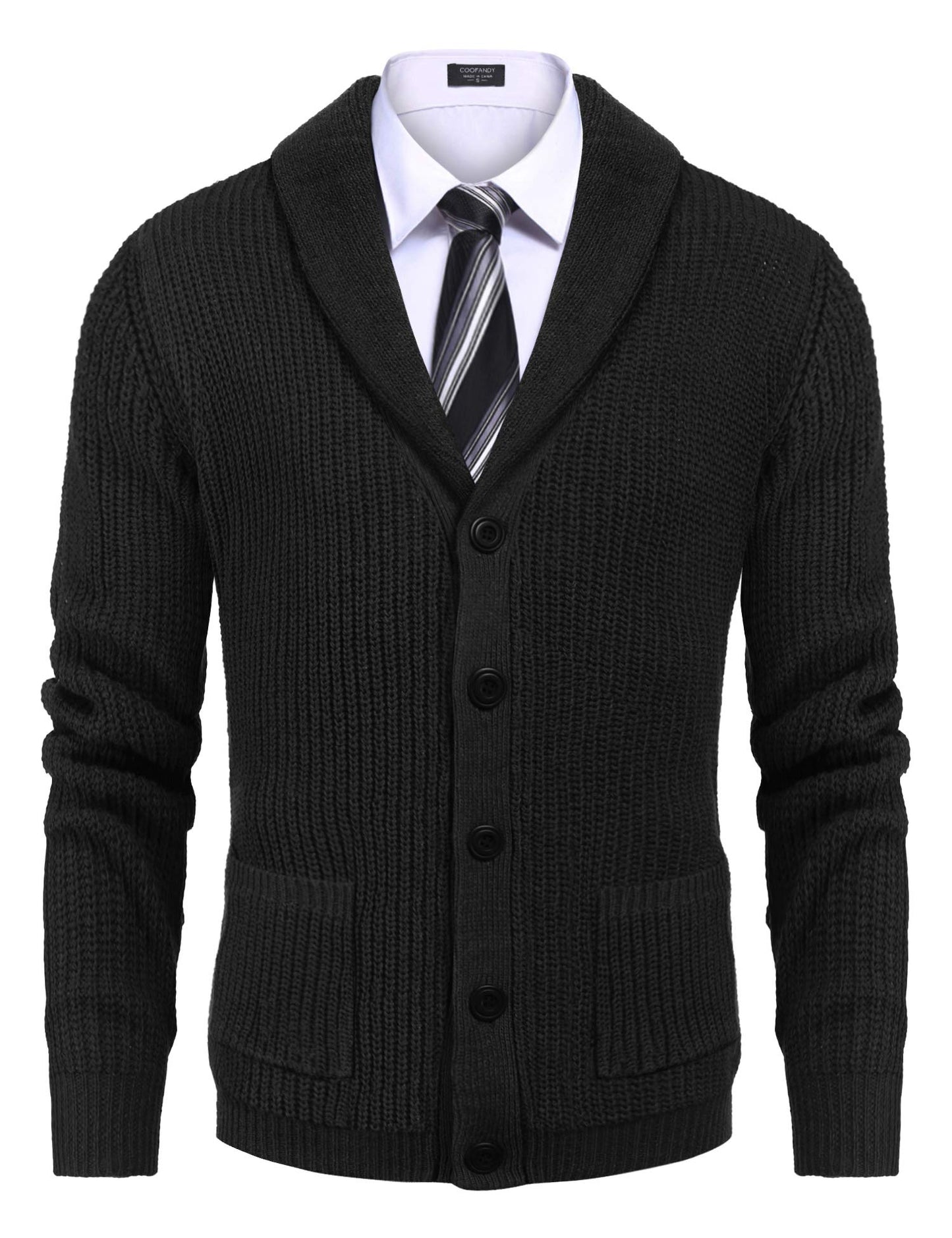 COOFANDY Men's Shawl Collar Cardigans Classic Fit Ribbed Knit Button Front Sweater with Pockets