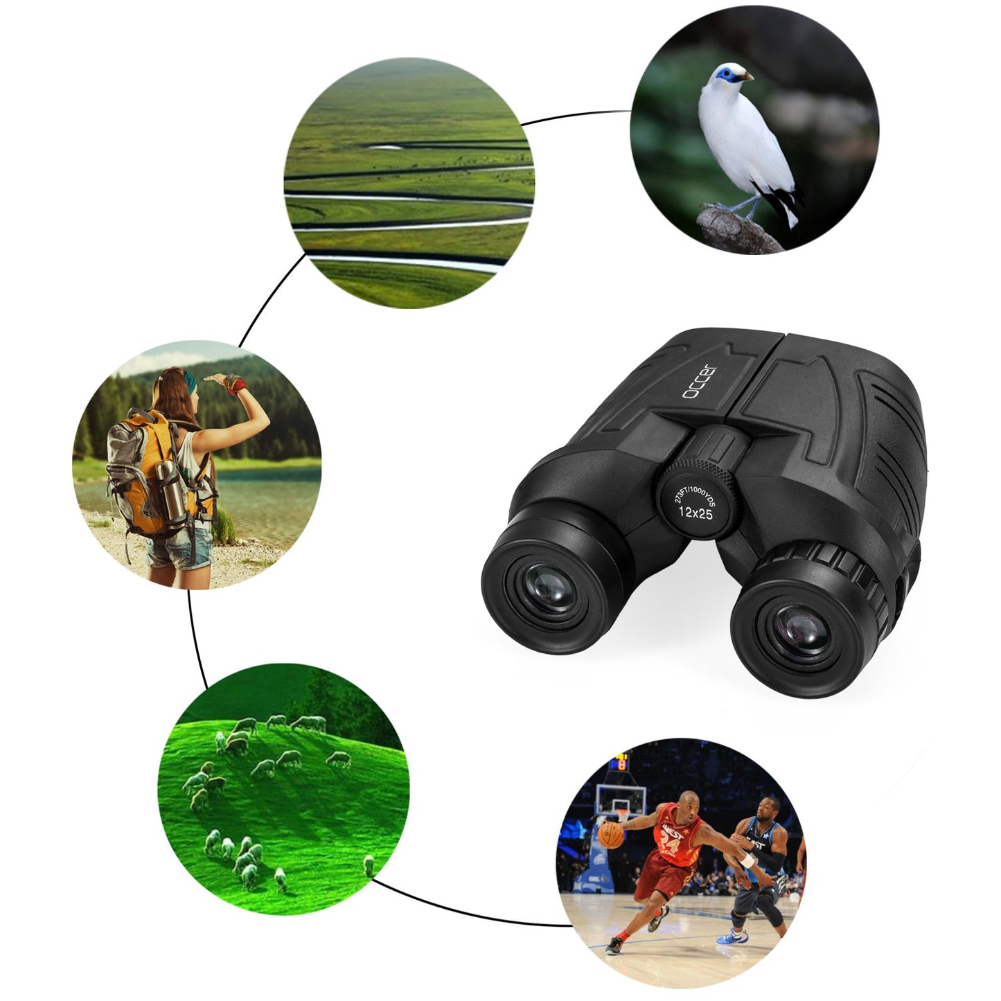 Occer Prismáticos compactos de 12 x 25 para adultos y niños – Prismáticos grandes impermeables para observación de aves – Prismáticos de alta potencia de fácil enfoque con visión de poca luz para viajes de caza al aire libre