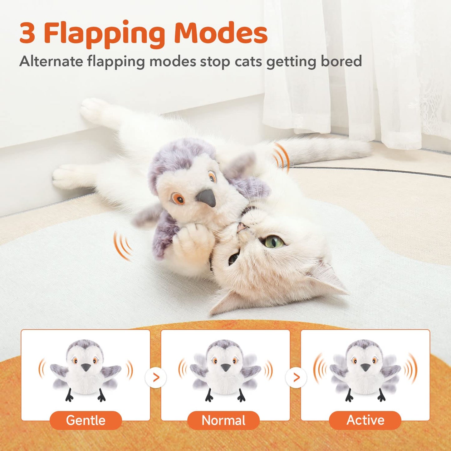 Potaroma Juguetes para gatos Flapping Bird (sin vuelo), realista Sandpiper Chirp Tweet, recargable táctil activado gatito juguete interactivo gato ejercicio juguetes para todas las razas gato Kicker Catnip juguetes 4.0"