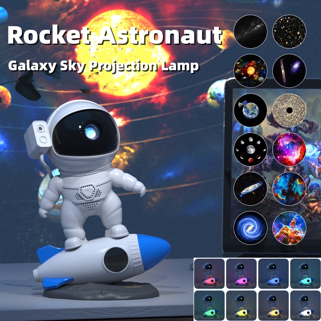 Cohete astronauta galaxia cielo estrellado proyector lámpara escritorio