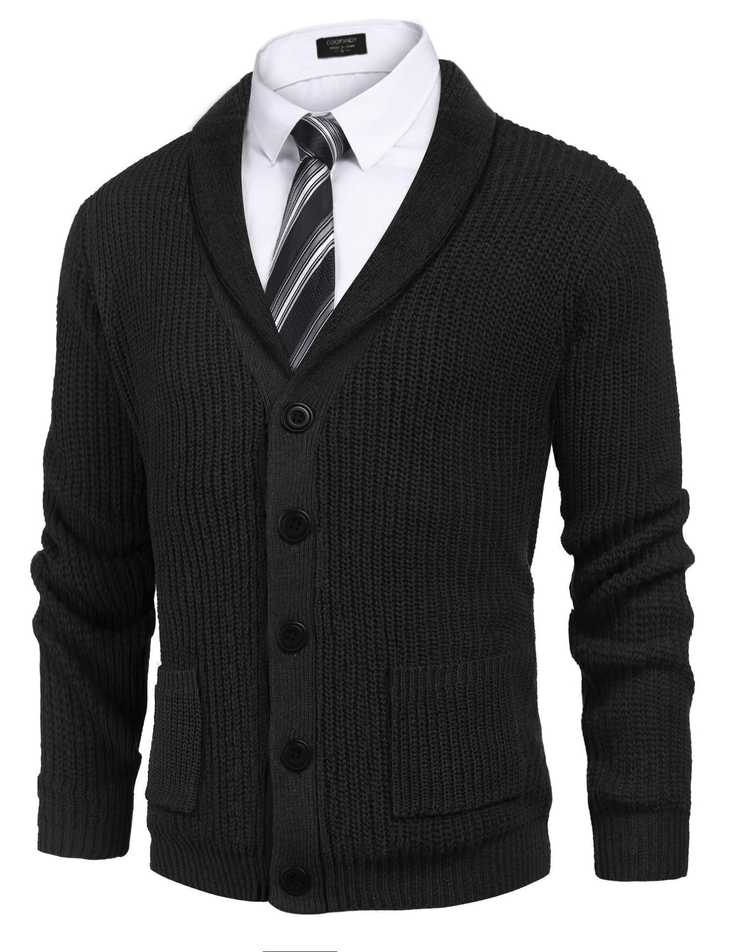 COOFANDY Men's Shawl Collar Cardigans Classic Fit Ribbed Knit Button Front Sweater with Pockets