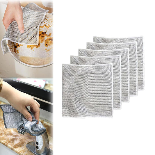 Buatkontly Multipurpose Wire Miracle Cleaning Cloths, Multipurpose Wire Dishwashing Rags for Wet and Dry, Kitchen Dish Cloths for Washing Dishes, Non-Scratch Scrubbing Wire Dishwashing Rags(5Pcs)
