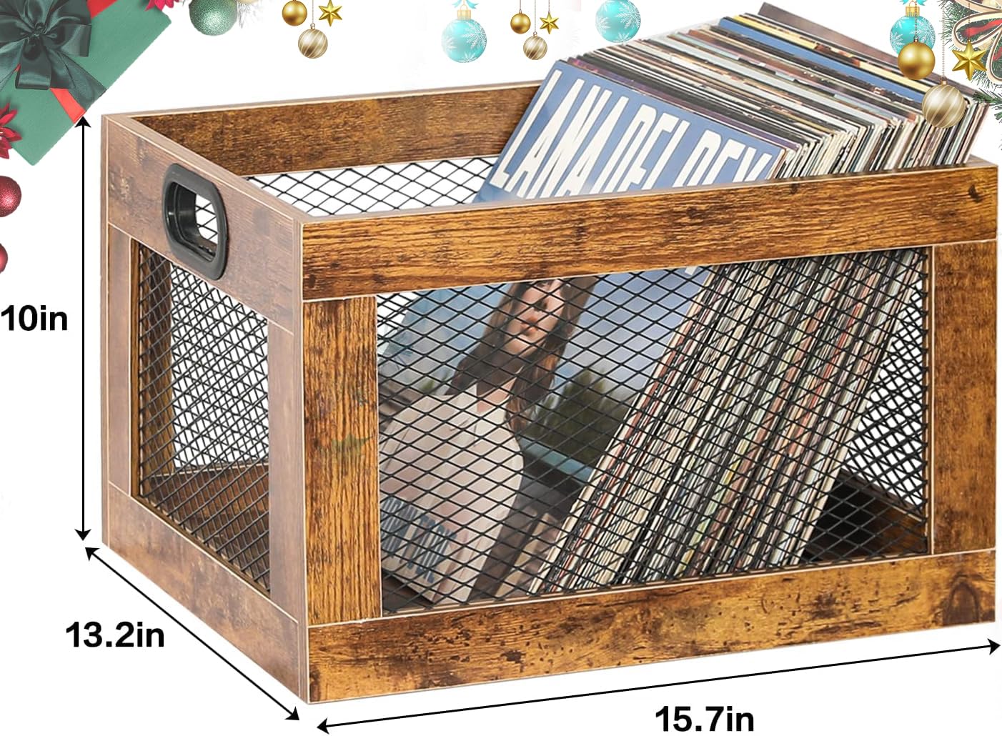 3IngSeagulls Caja de almacenamiento de discos de vinilo, soporte para discos de madera, organizador de discos de cubo clásico, almacenamiento de más de 100 discos, soporte para discos de vinilo de color marrón para álbumes, súper fácil de montar