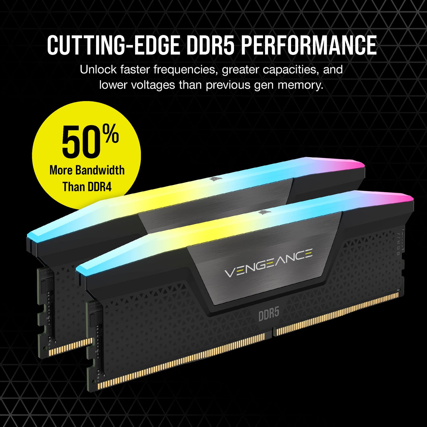 CORSAIR VENGEANCE RGB DDR5 RAM 32GB (2x16GB) 5200MHz CL40 Memoria de computadora compatible con Intel XMP iCUE - Negro (CMH32GX5M2B5200C40)