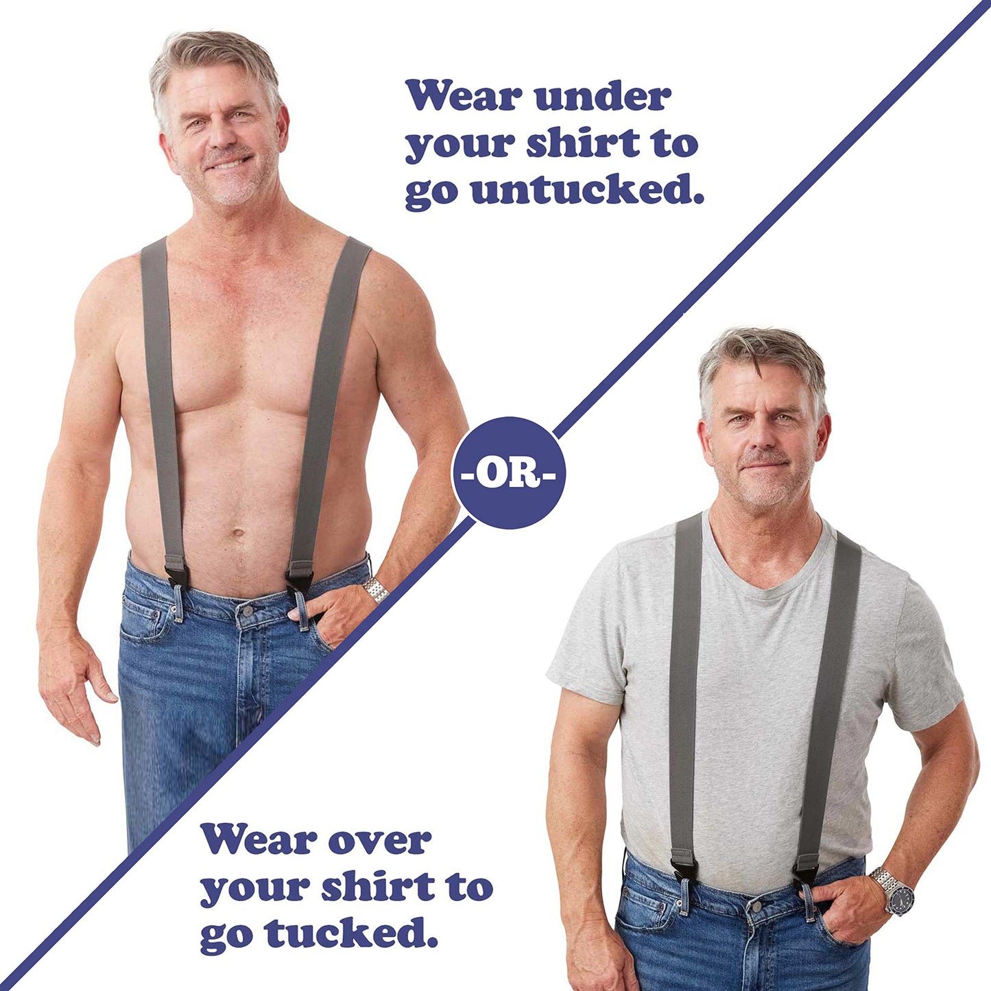 HIKERS - Upfitter Hidden Suspenders for Men Under Clothes - 3 Point Belt Loop