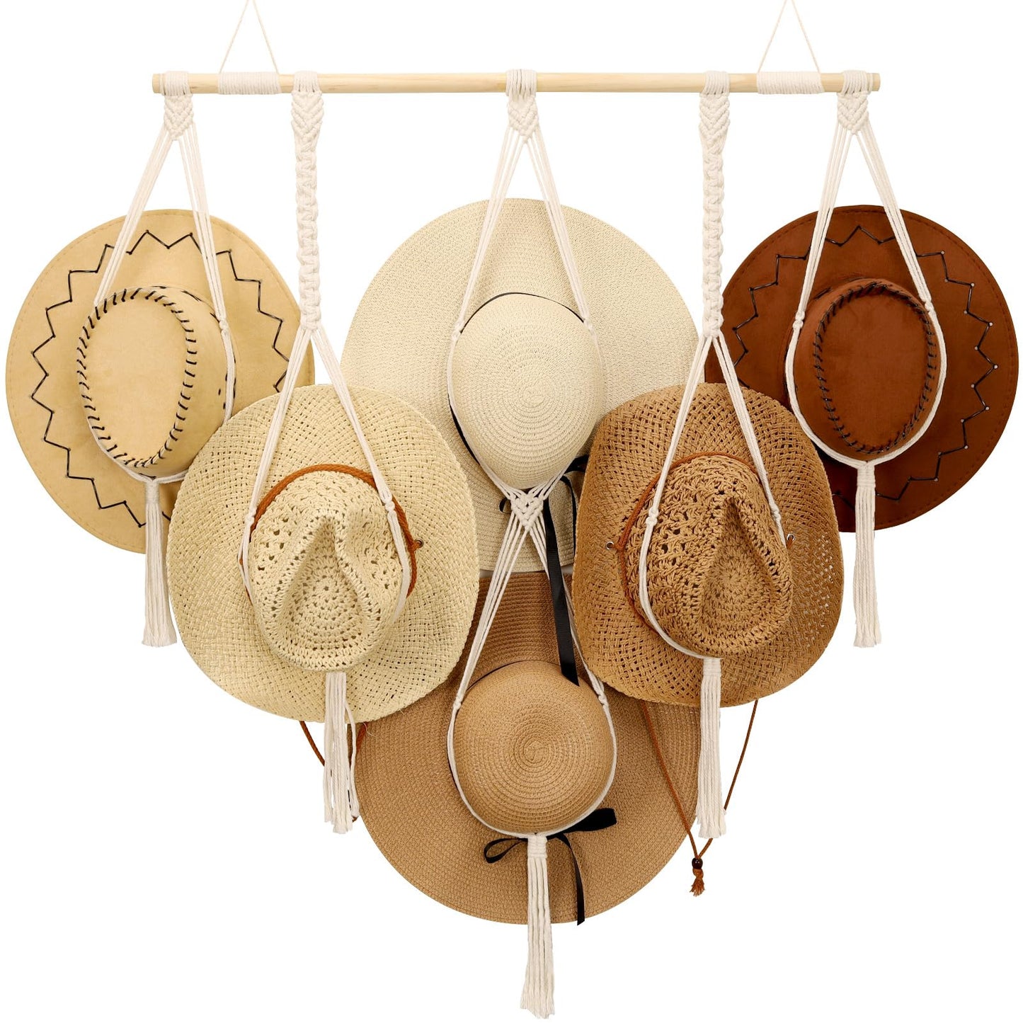 ZYP Macramé Perchas para Sombreros Boho Hat Rack para Soporte para Sombreros de Pared Organizador de exhibición Bobo Organizador para Sombreros Colgantes Almacenamiento para Sombreros de ala Ancha