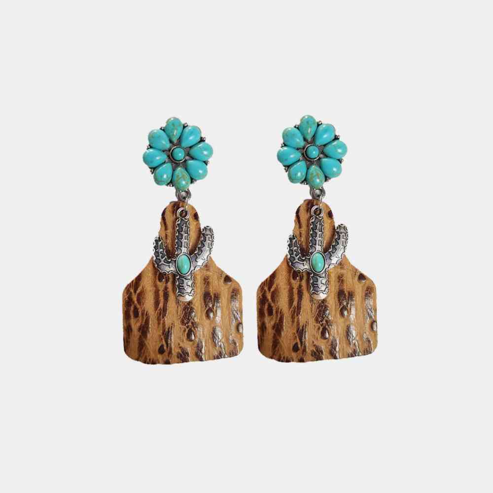 Pendientes colgantes de cactus turquesa