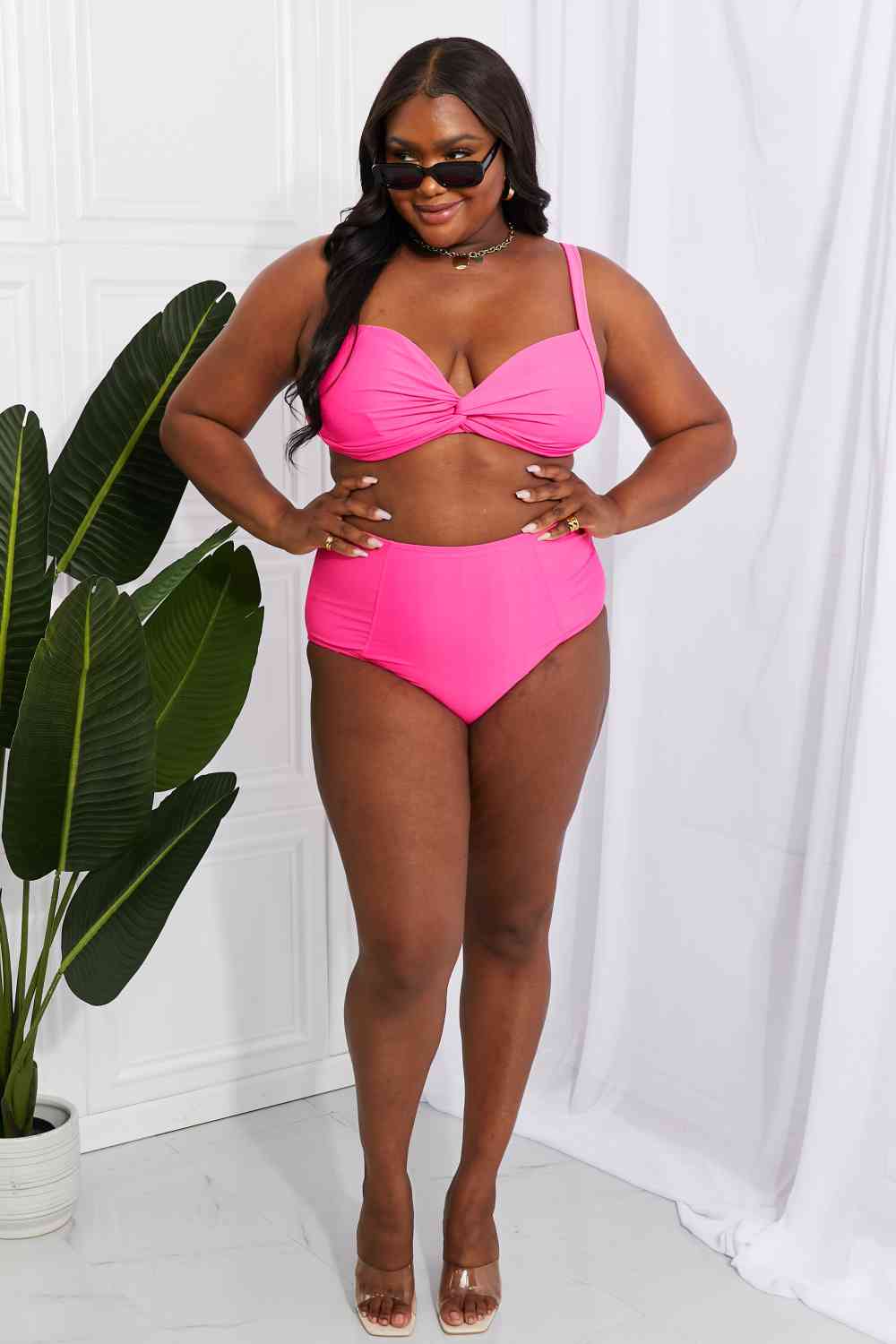 Bikini rosa de talle alto Take A Dip Twist de Marina West Swim