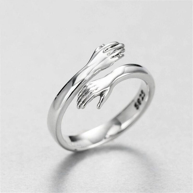 Anillos de abrazo de amor chapados en plata con personalidad